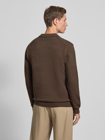 Casual Friday Regular fit shirt met lange mouwen en polokraag, model 'Karl' Donkerbruin - 5