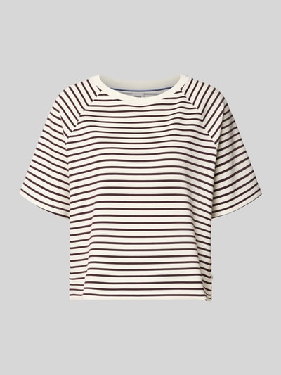 Produktfoto, gestreiftes Boxy Fit Sweatshirt aus Viskose-Mix Modell 'Bailee.S' von Brax, Damen Sweatshirt, cremeweiß mit braunen Streifen
