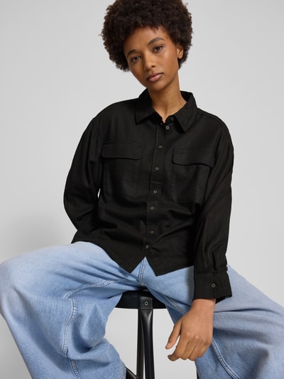 Only Oversized overhemdblouse van linnenmix, model 'CARO' Zwart - 3