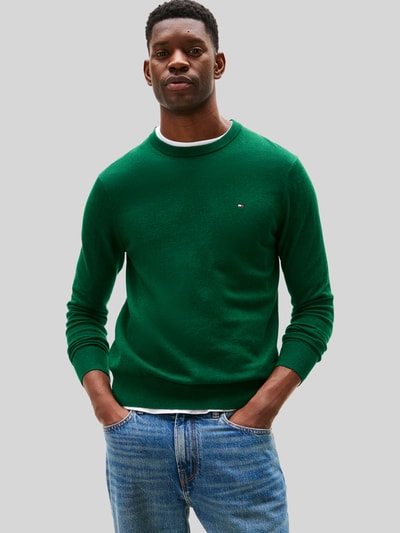 Tommy Hilfiger Sweter o kroju regular fit z mieszanki bawełny i kaszmiru Butelkowy zielony 4