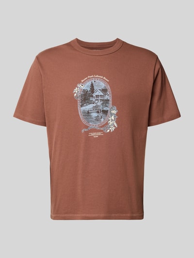 Produktfoto, T-shirt met labelprint Model 'NIAGARA' van JACK & JONES in bruin, puur katoen, recht model, ronde hals, ruglengte maat M 67 cm