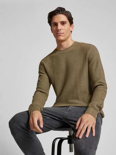 Jack & Jones Premium Sweter z dzianiny z prążkowanymi wykończeniami model ‘LUCAS’ Oliwkowy 3