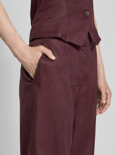 MSCH Copenhagen Straight leg linnen broek met steekzakken Bordeaux - 3