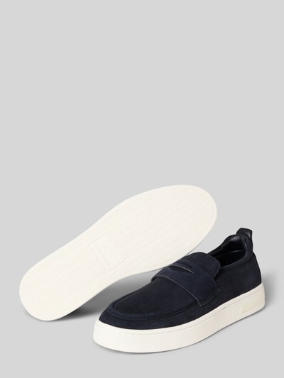 Produktfoto, Loafer aus echtem Leder Modell 'London' von Armani Exchange, dunkelblau, glatte Sohle, abgerundete Passform, Absatzhöhe 4 cm, Schafthöhe 8 cm, Schaftweite 13 cm, Herren