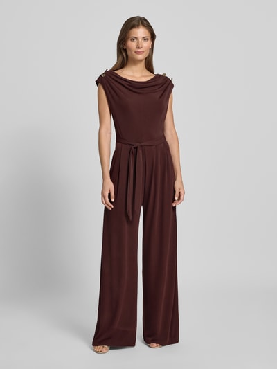 Rinascimento Cocktail-Jumpsuit mit Wasserfall-Ausschnitt und Bindegürtel Schoko 4