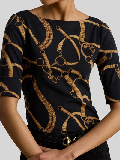 Lauren Ralph Lauren t-shirt o kroju slim fit ze wzorem na całej powierzchni model 'JUDY' BLACK 3
