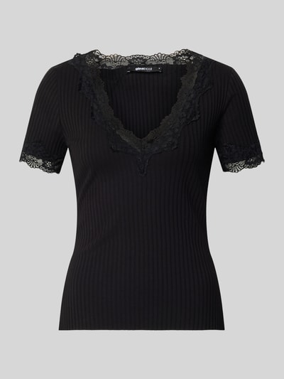Gina Tricot T-Shirt in Ripp-Optik mit Spitzenbesatz Black 1