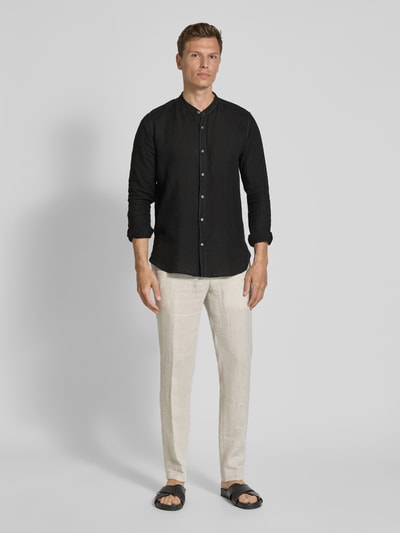 FIL NOIR Regular Fit Businesshemd aus reinem Leinen Modell 'ANCONA' Black 1