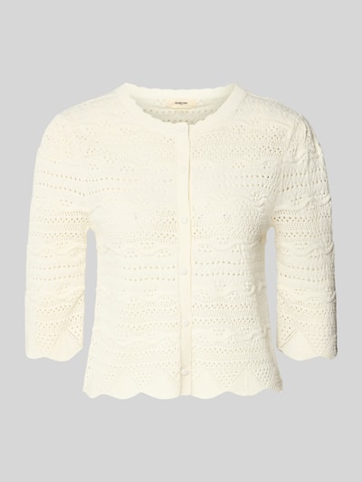 Produktfoto, Strickjacke mit Rundhalsausschnitt Modell 'GANACH' von SUNCOO PARIS, bawełna, krój regular fit, kremowa, faktura dzianiny