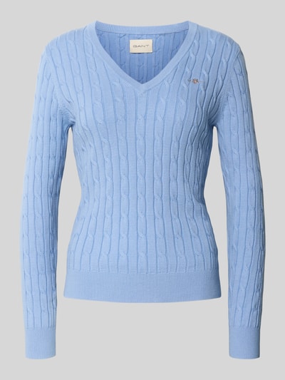 Gant Pullover mit Logo-Stitching und Zopfmuster Hellblau 2