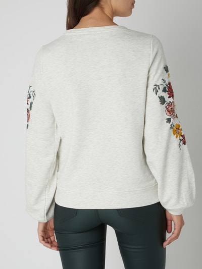 Only Sweatshirt mit floralen Stickereien  Hellgrau Melange 4