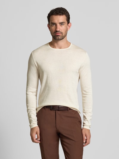 Christian Berg Men Regular fit pullover van puur katoen in gebreide look Offwhite gemêleerd - 4