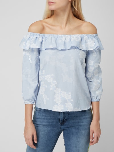 Rich & Royal Off shoulder-blouseshirt met borduursels Lichtblauw - 4