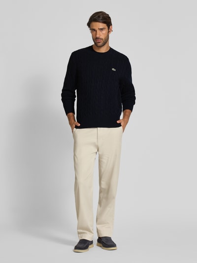 Lacoste Regular fit gebreide pullover van pure wol Donkerblauw - 1