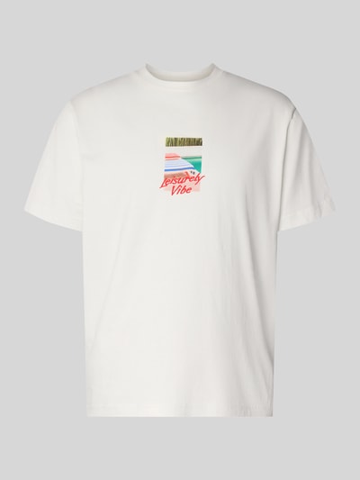 Productfoto, Regular Fit T-Shirt uit zuivere katoen model 'ASPEN' van SELECTED HOMME, effen wit met motiefprint op de borst, jerseystructuur