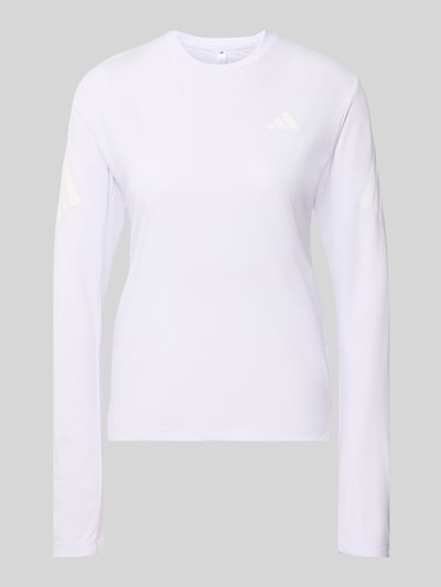Produktfoto, weißes Regular Fit Sport-Langarmshirt mit Logo-Print Modell 'adi365///' von adidas Training, glatte Struktur, Damen