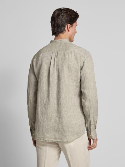 Fynch-Hatton Regular fit linnen overhemd met opstaande kraag Olijfgroen - 5