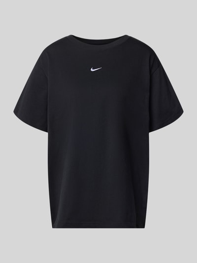 Produktfoto, T-Shirt mit Logo und Rundhalsausschnitt von Nike aus reiner Baumwolle in Schwarz, Oversized, sichtbares Logo, glatte Struktur
