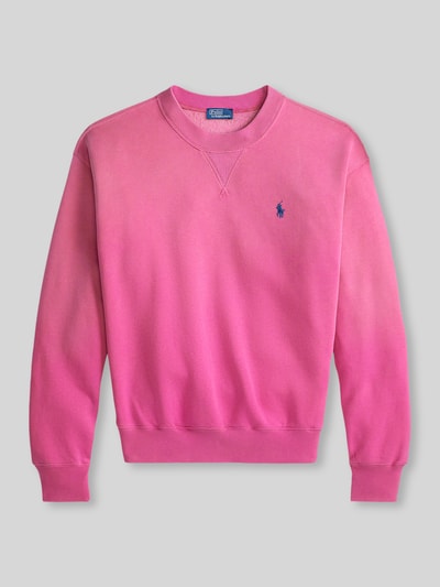 Produktfoto, Sweatshirt mit Label-Stitching von Polo Ralph Lauren, różowy bawełniany miks, luźny krój, ściągacze, okrągły dekolt