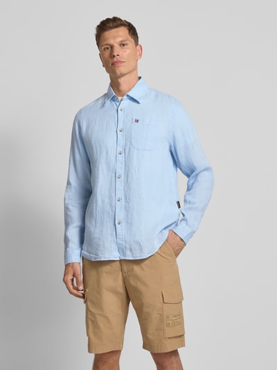 Napapijri Slim Fit Leinenhemd mit Logo-Stitching Hellblau 4