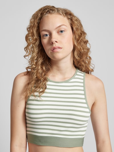 Only Korte top met streepmotief, model 'MIMI' Rietgroen - 3