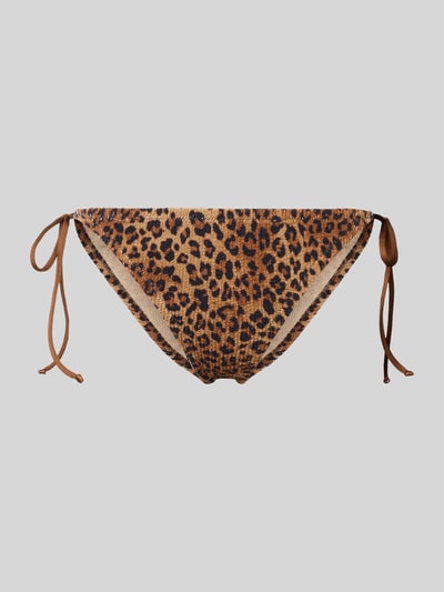 Produktfoto, Bikini-Hose mit Allover-Animal-Print Modell 'Virgo' von MC2 Saint Barth, Elastischer-Material-Mix, Zierschleifen, braune und schwarze Farbtöne