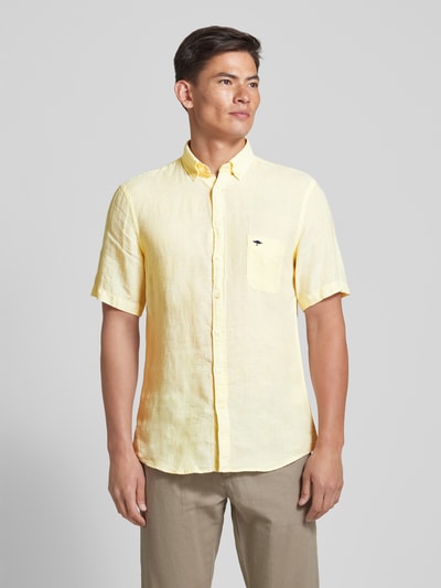 Fynch-Hatton Koszula casualowa z lnu z kołnierzykiem typu button down model ‘Summer’ Jasnożółty 4