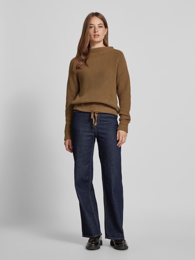 Jake*s Casual Gebreide pullover met strikdetail Hazelnoot - 1