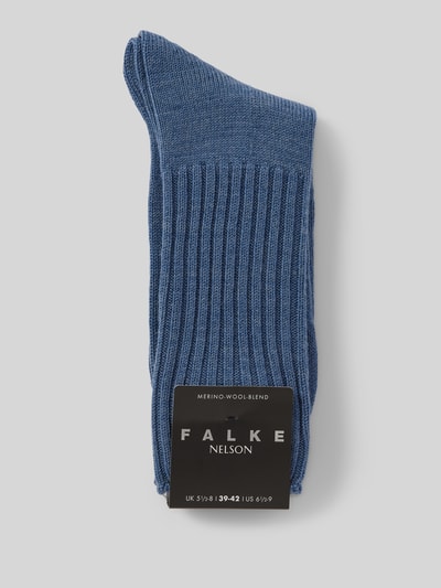 Falke Socken aus Schurwoll-Mix mit Label-Detail Modell 'Nelson' Jeansblau Melange 3