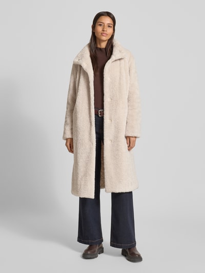 WHITE LABEL Regular fit lange jas van teddybont met opstaande kraag Ecru - 1