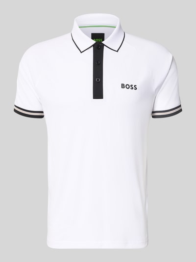 Produktfoto, Regular Fit Poloshirts mit Kontrastdetails von BOSS Green, weiß-schwarz, Two-Tone-Optik, Polokragen, 2-Knopf-Verschluss