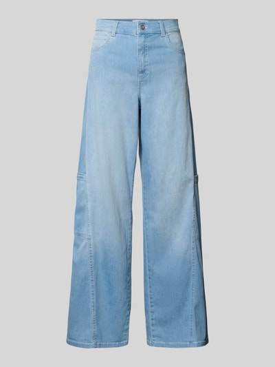 Produktfoto, Wide Leg Jeans mit Cargotaschen Modell 'LIVA SEAM CARGO' von Angels, hellblaue Baumwoll-Mix-Textur, sichtbare Nähte, gerade Form