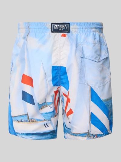 Zeybra Spodenki kąpielowe o kroju regular fit z naszywką z logo model ‘REGATA’ Granatowy 3