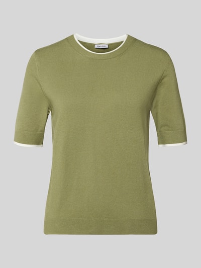 Produktfoto, Regular Fit Strickpullover mit Rundhalsausschnitt von More & More, jasny zielony, gładka dzianina, półrękaw, mieszanka wiskozy, elastyczne wykończenia, długość tyłu 54 cm, długość rękawa 27 cm