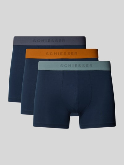 Schiesser Boxershort met elastische band met logo in een set van 3 stuks Marineblauw - 1