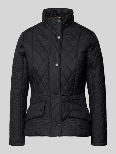 Productfoto, Regular Fit Steppjacke mit Stehkragen Modell 'FLYWEIGHT' van Barbour, look: effen, materiaalverwerking: stepp, zwarte kleur, drukknopen, lange mouw, klepzakken