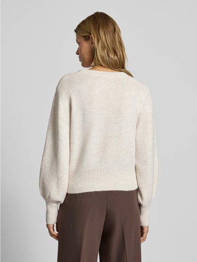 Only Regular Fit Strickpullover mit Schmucksteinbesatz Modell 'ELSA' Beige 5