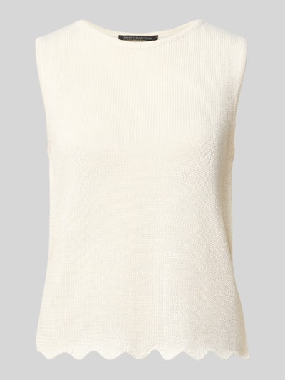 Produktfoto, Relaxed Fit Top in Strick-Optik von Betty Barclay in Creme, fein strukturierte Oberfläche, Damen Top mit Rundhalsausschnitt, Ärmelloses-Design, Rückenlänge 54 cm bei Größe 36.