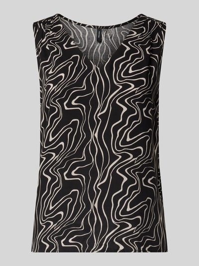 Produktfoto, Loose Fit top uit zuiver viscose model 'EASY JOY' van Vero Moda met all-over motief, V-hals, mouwloos, zwart-beige.