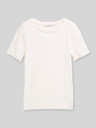 Tom Tailor Denim slim fit T-shirt van katoenmix in ribtricot Offwhite - 2