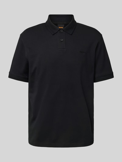 BOSS Orange Regular fit poloshirt met labelstitching, model 'Interlock' Zwart - 2