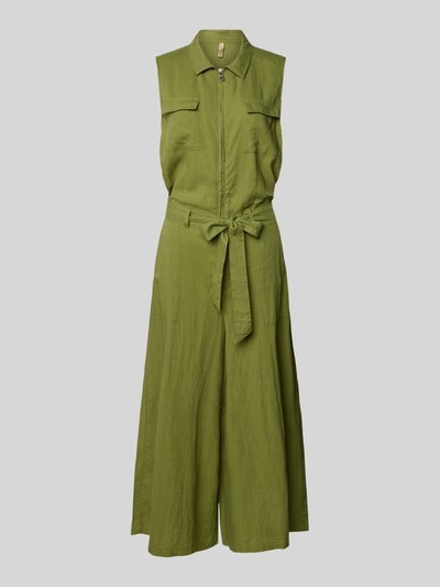 Soyaconcept Jumpsuit aus Leinen-Mix mit Troyer-Kragen Modell 'INA' Gruen 2