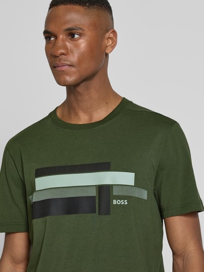 BOSS Green T-shirt met labelprint Donkergroen - 3