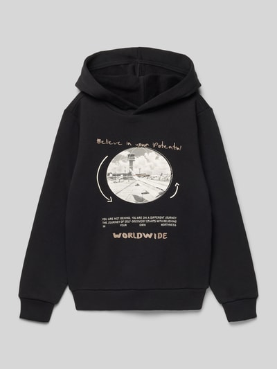 s.Oliver RED LABEL Regular fit hoodie van katoenmix  Zwart - 1