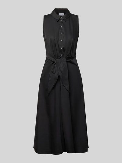 Produktfoto, Midikleid mit Umlegekragen von Comma in Schwarz, taillierte Passform, Baumwoll-Mix, ärmelloses Design, Zierknoten, Knopfleiste.
