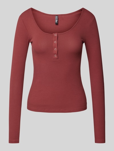 Pieces Slim fit shirt met lange mouwen en katoen, model 'KITTEN' Bordeaux - 2