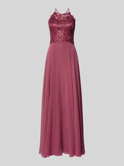 Produktfoto, Abendkleid mit Spitze und Cut Out von V.M., bordowy, chiffon, A-linia, maxi, koronka, wycięcie na plecach, zamek, długość pleców w rozmiarze 36: 43 cm, szerokość w rozmiarze 36: 35 cm