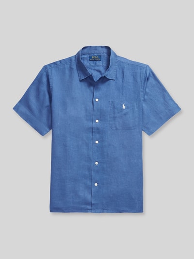 Produktfoto, Regular Fit vrijetijdsoverhemd uit puur linnen van Polo Ralph Lauren, look: effen, borstzak, knoopsluiting, gestikt logo, korte mouw, materiaalverwerking: gevlamd garen