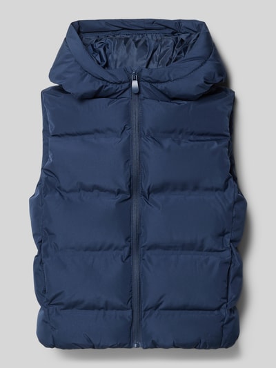 Produktfoto, gesteppte blaue Steppweste mit Kapuze Modell 'MANEL' von Mango, Regular Fit, Reißverschluss, Rückenlänge 43 cm bei Größe 116.