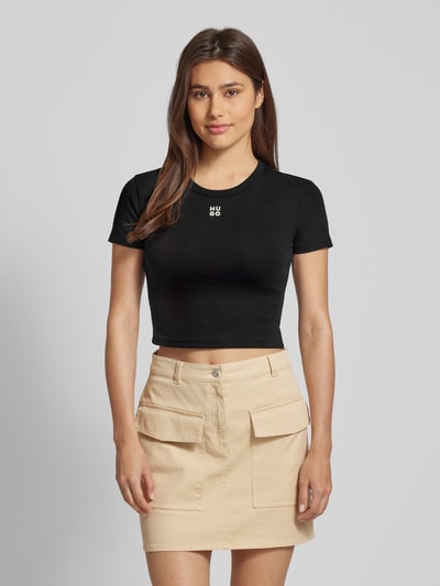 HUGO Cropped T-Shirt mit Label-Print Black 4